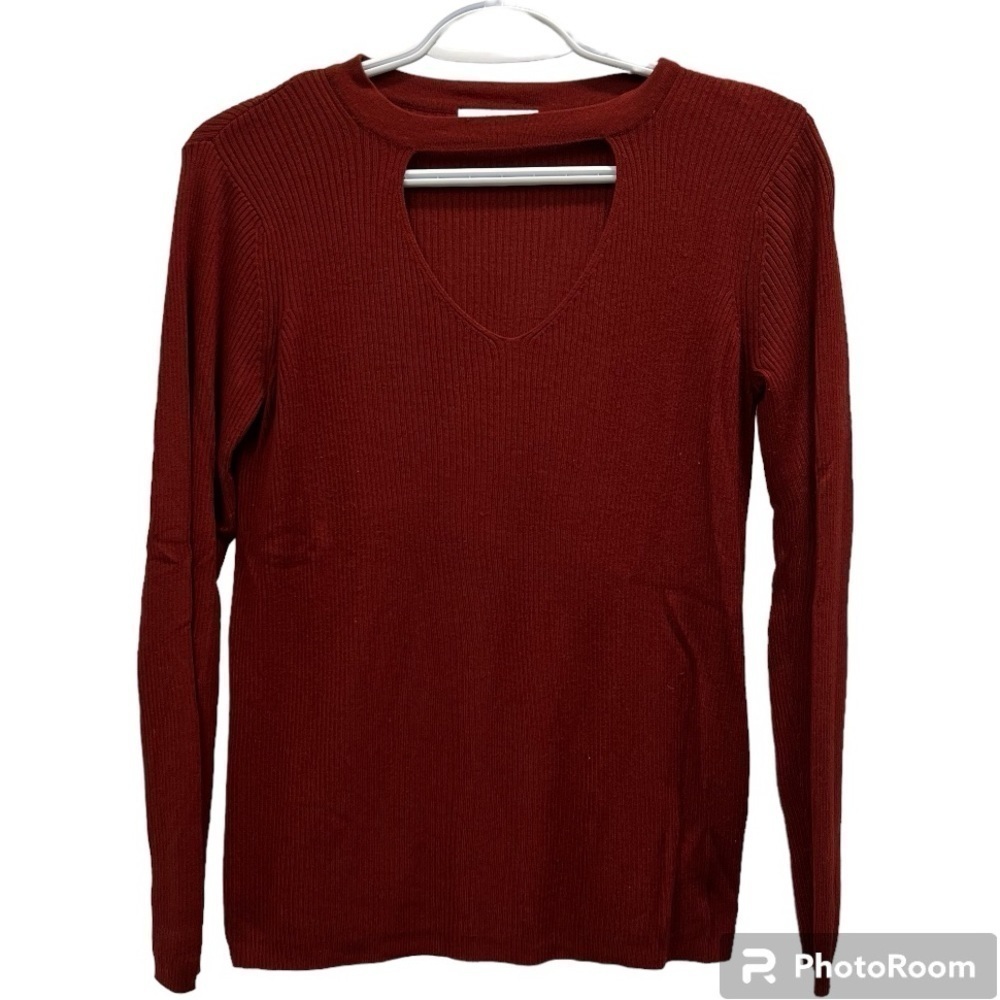 Ribbed knit choke collar cut out burnt orange sweater size 8